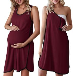 Ekouaer Labor and Delivery Gown for Hospital 3 in 1 Nursing Dress Sleeveless Maternity Snap Button Breastfeeding Nightgown(Deep Red)