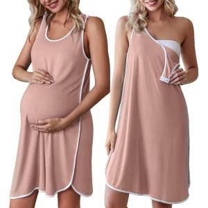 Ekouaer Labor and Delivery Gown for Hospital 3 in 1 Nursing Dress Sleeveless Maternity Snap Button Breastfeeding Nightgown(Dusty Pink)