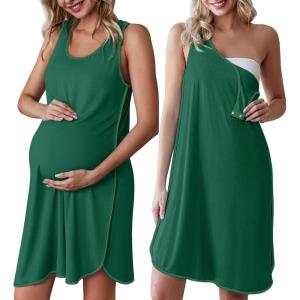 Ekouaer Labor and Delivery Gown for Hospital 3 in 1 Nursing Dress Sleeveless Maternity Snap Button Breastfeeding Nightgown(Ivy Green)