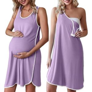Ekouaer Labor and Delivery Gown for Hospital 3 in 1 Nursing Dress Sleeveless Maternity Snap Button Breastfeeding Nightgown(Lilac)