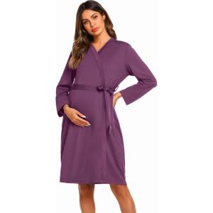 Ekouaer Maternity Robe Labor Delivery Nursing Gown Hospital Breastfeeding Dress Bathrobes(Red Purple)