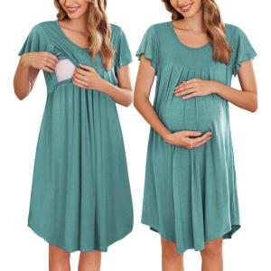Ekouaer Nursing Nightgown Labor and Delivery Gown Hospital Breastfeeding Dress for Women Short Sleeve Maternity Sleepwear(Mint Green)