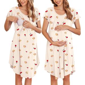 Ekouaer Nursing Nightgown Labor and Delivery Gown Hospital Breastfeeding Dress for Women Short Sleeve Maternity Sleepwear(Yellow Teddy Bear)