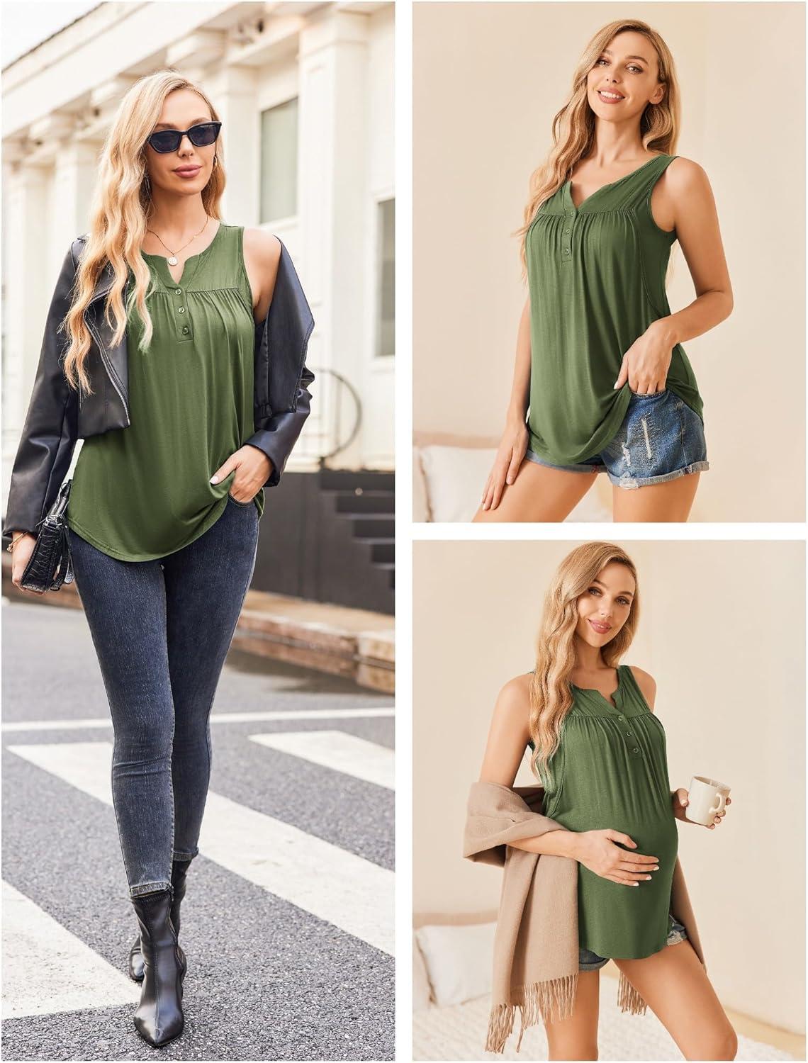 imageEkouaer Womens Maternity Nursing Tank Tops Sleeveless Breastfeeding Shirts Double Layer Summer Pregnancy ClothesArmy Green