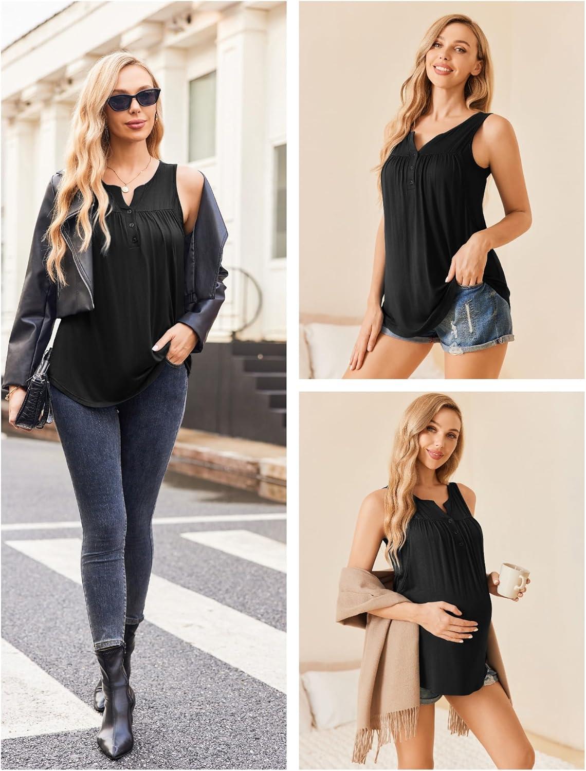 imageEkouaer Womens Maternity Nursing Tank Tops Sleeveless Breastfeeding Shirts Double Layer Summer Pregnancy ClothesBlack