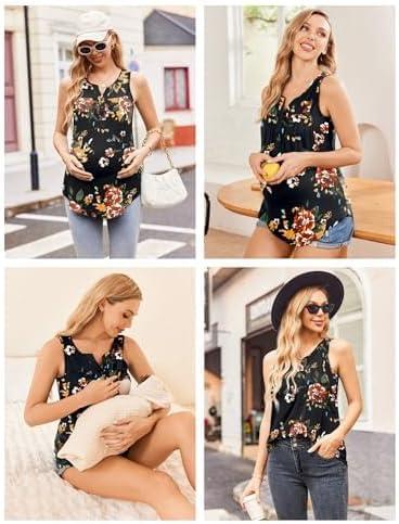 imageEkouaer Womens Maternity Nursing Tank Tops Sleeveless Breastfeeding Shirts Double Layer Summer Pregnancy ClothesBlack Flower