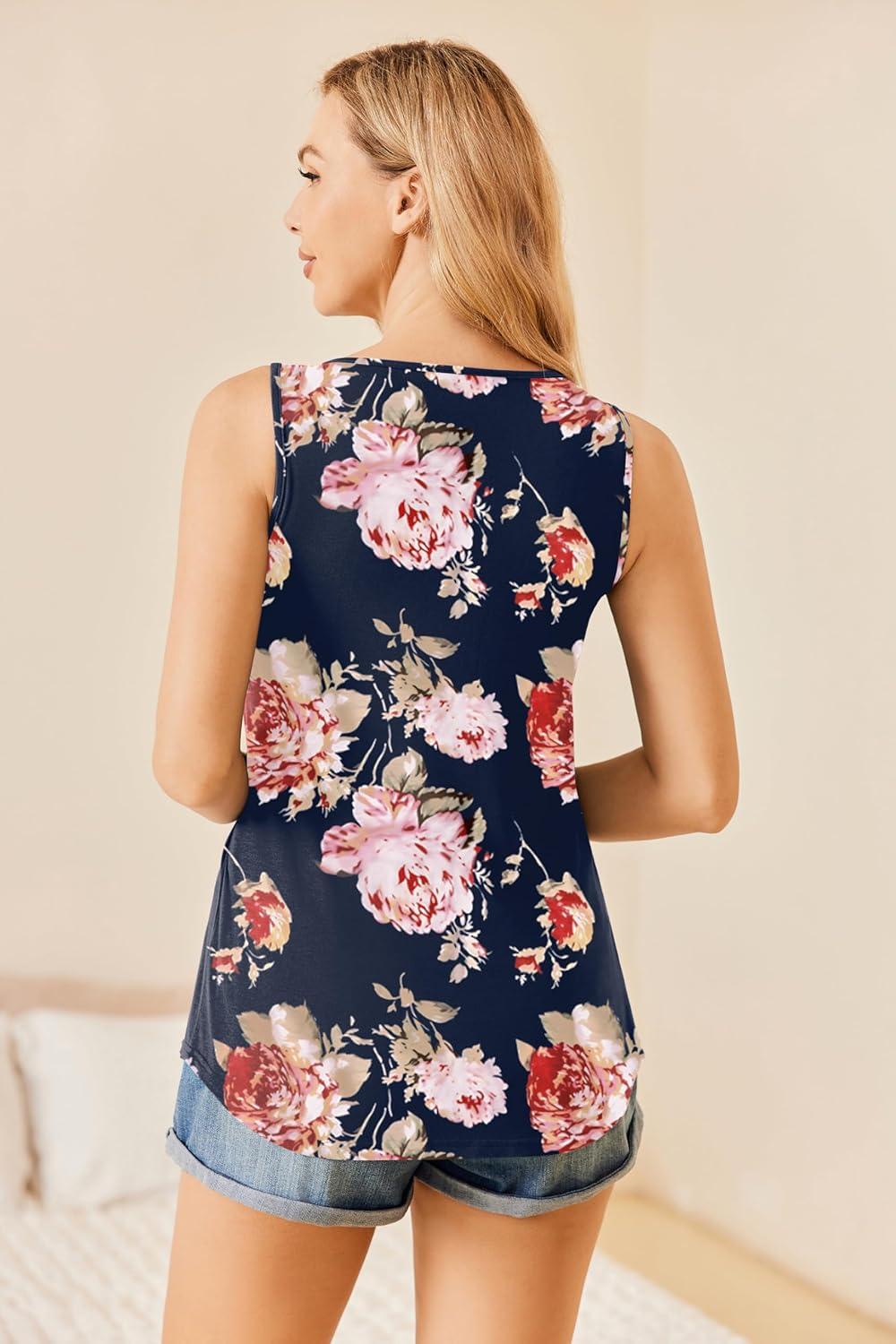 imageEkouaer Womens Maternity Nursing Tank Tops Sleeveless Breastfeeding Shirts Double Layer Summer Pregnancy ClothesNavy Flower