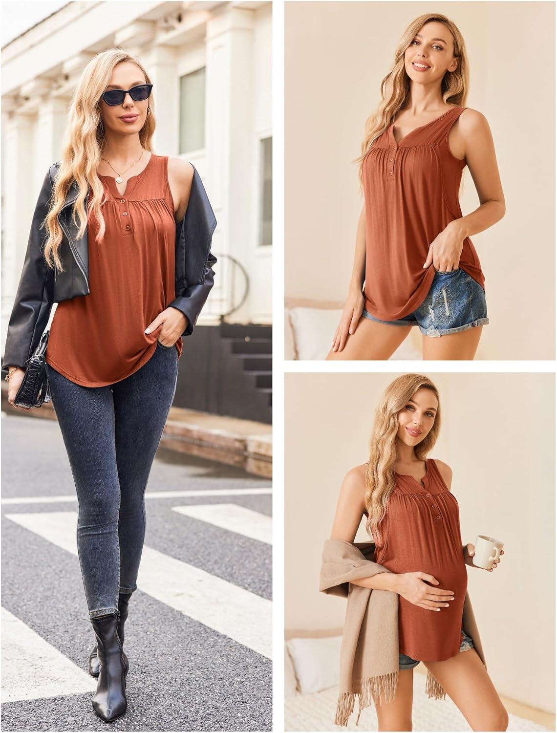 imageEkouaer Womens Maternity Nursing Tank Tops Sleeveless Breastfeeding Shirts Double Layer Summer Pregnancy ClothesOrange
