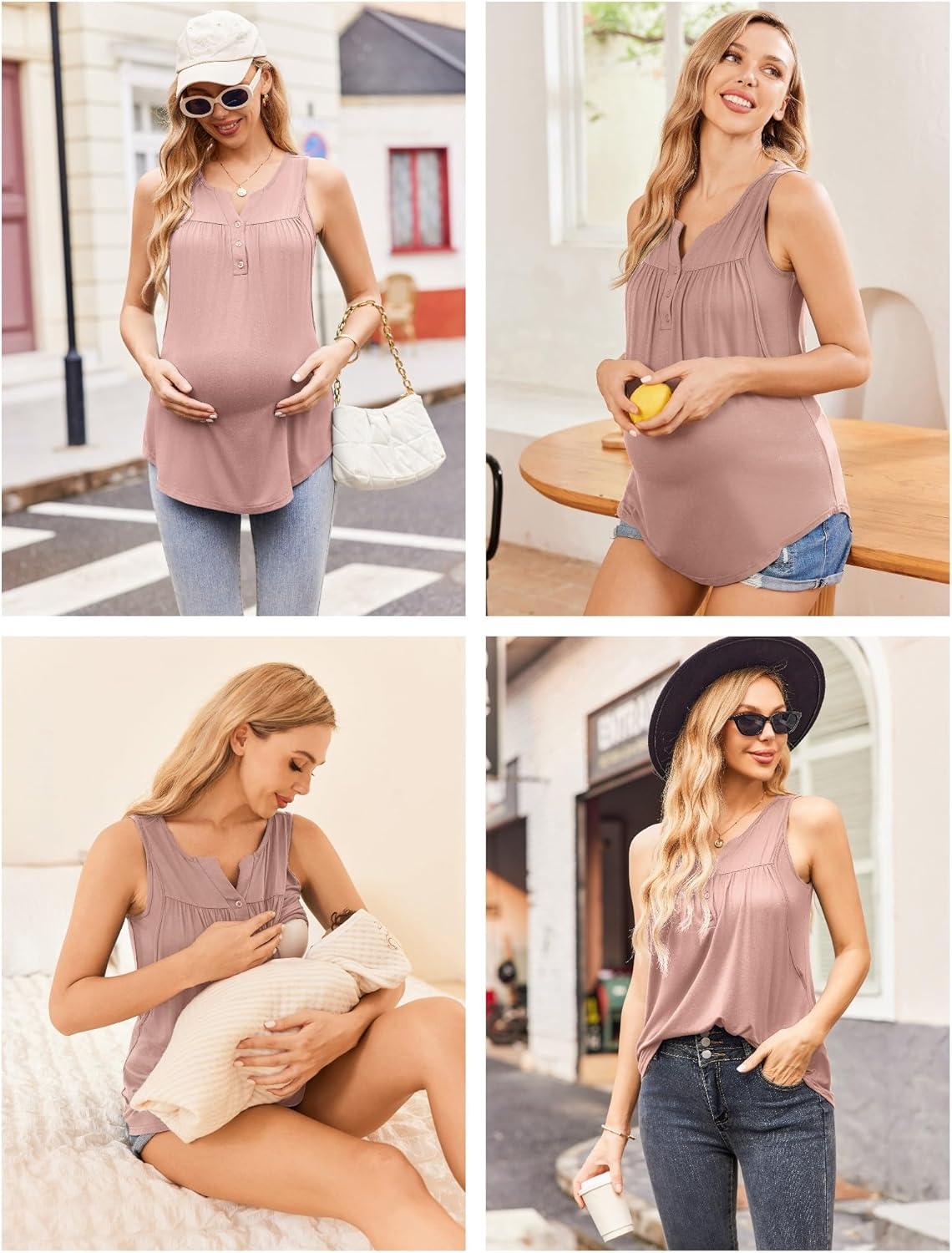 imageEkouaer Womens Maternity Nursing Tank Tops Sleeveless Breastfeeding Shirts Double Layer Summer Pregnancy ClothesPink