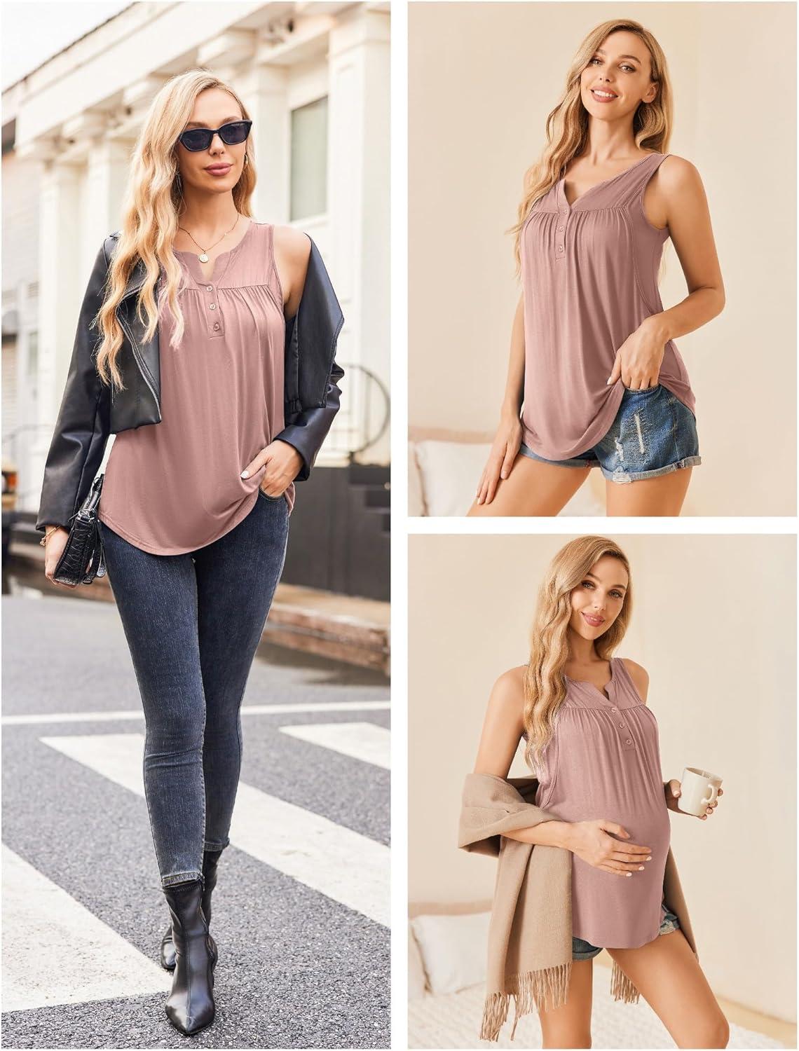 imageEkouaer Womens Maternity Nursing Tank Tops Sleeveless Breastfeeding Shirts Double Layer Summer Pregnancy ClothesPink