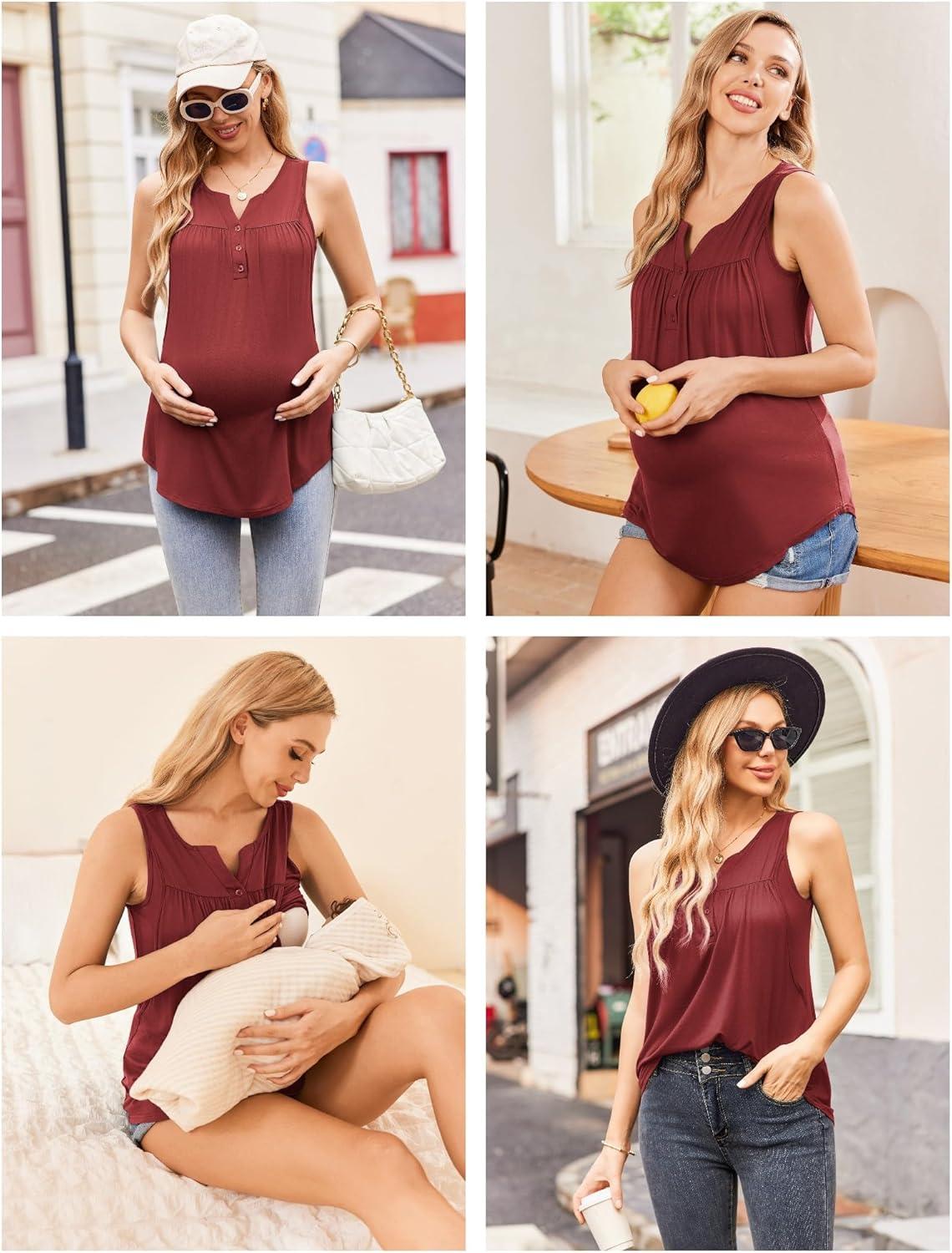 imageEkouaer Womens Maternity Nursing Tank Tops Sleeveless Breastfeeding Shirts Double Layer Summer Pregnancy ClothesWine Red