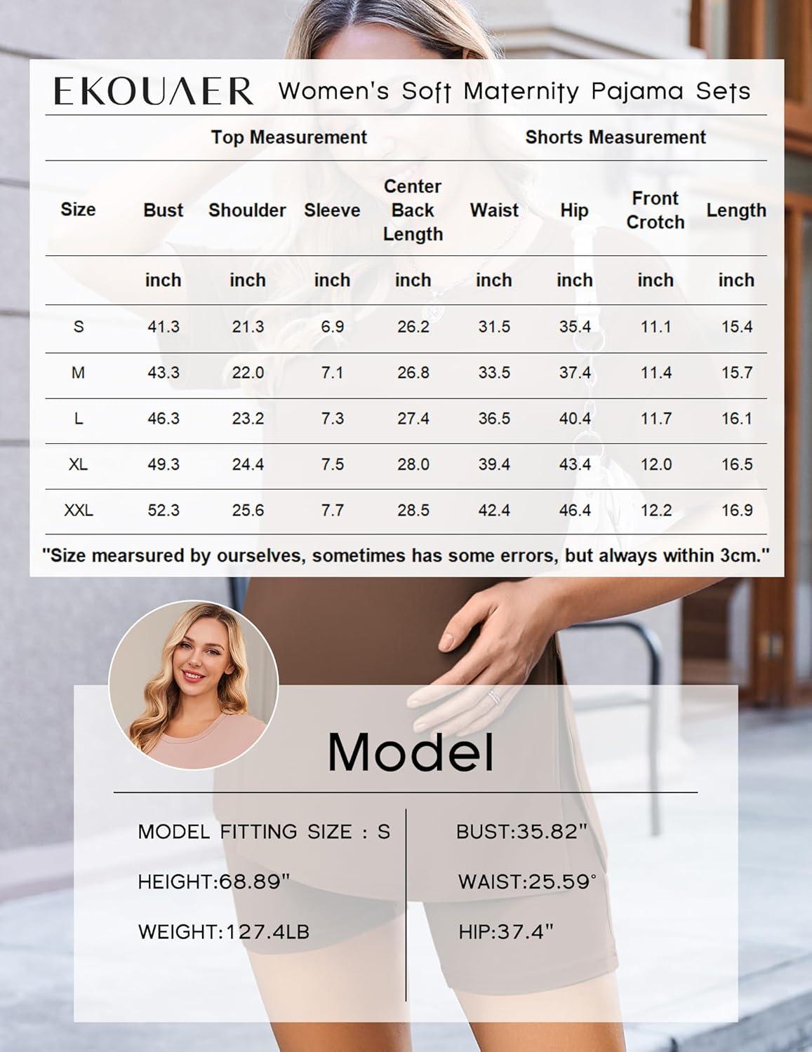 imageEkouaer Womens Maternity Pajamas Sets 2 Piece Outfits Short Sleeve Shirts and Biker Shorts Pregnancy Loungewear Mama ClothesBrown