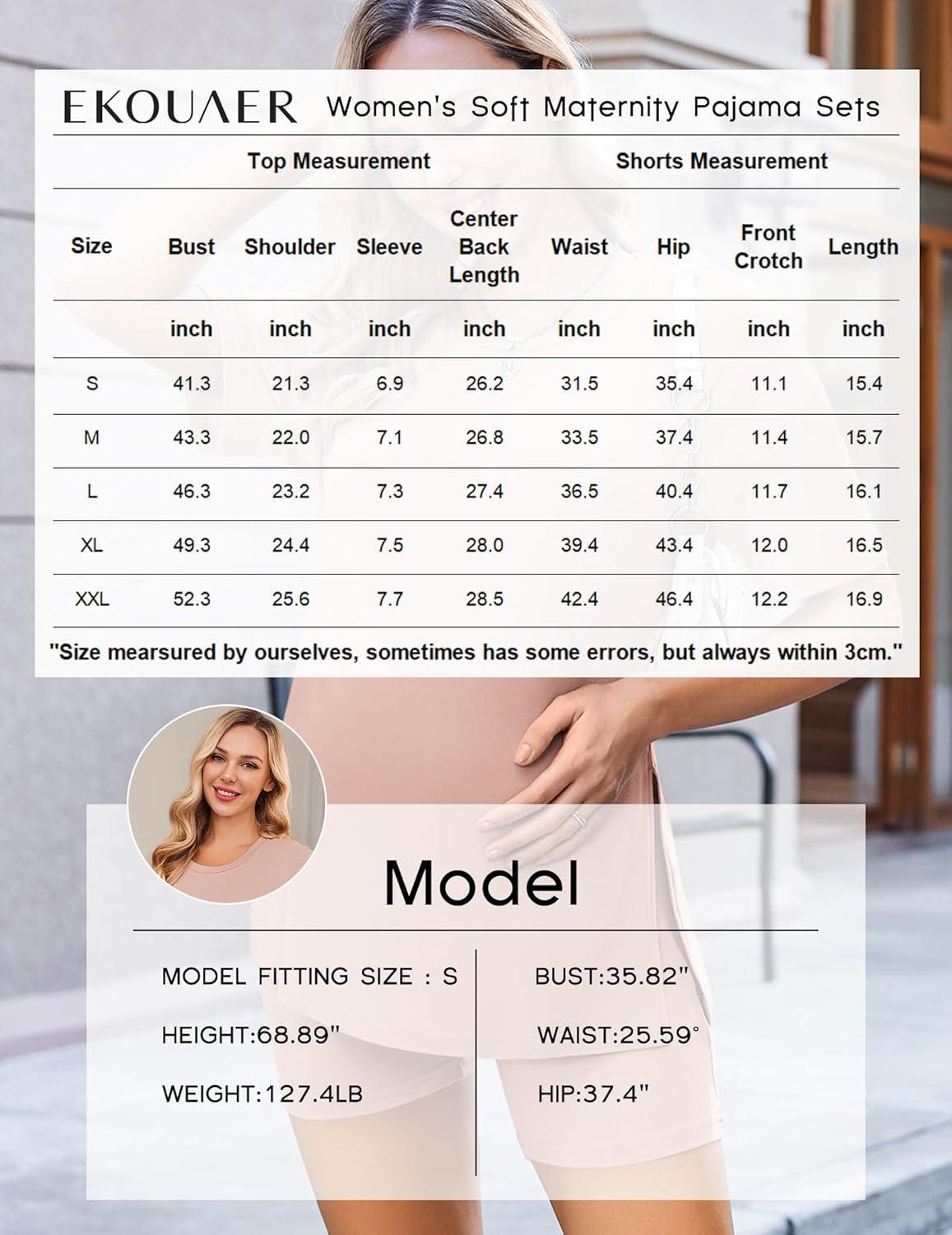 imageEkouaer Womens Maternity Pajamas Sets 2 Piece Outfits Short Sleeve Shirts and Biker Shorts Pregnancy Loungewear Mama ClothesDirty Pink