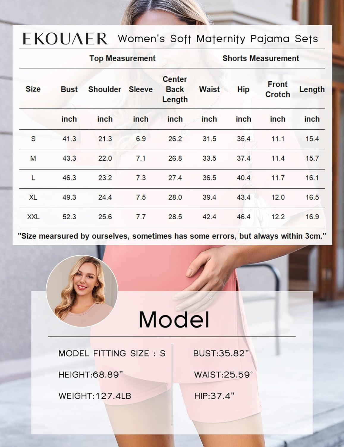 imageEkouaer Womens Maternity Pajamas Sets 2 Piece Outfits Short Sleeve Shirts and Biker Shorts Pregnancy Loungewear Mama ClothesOrange Pink