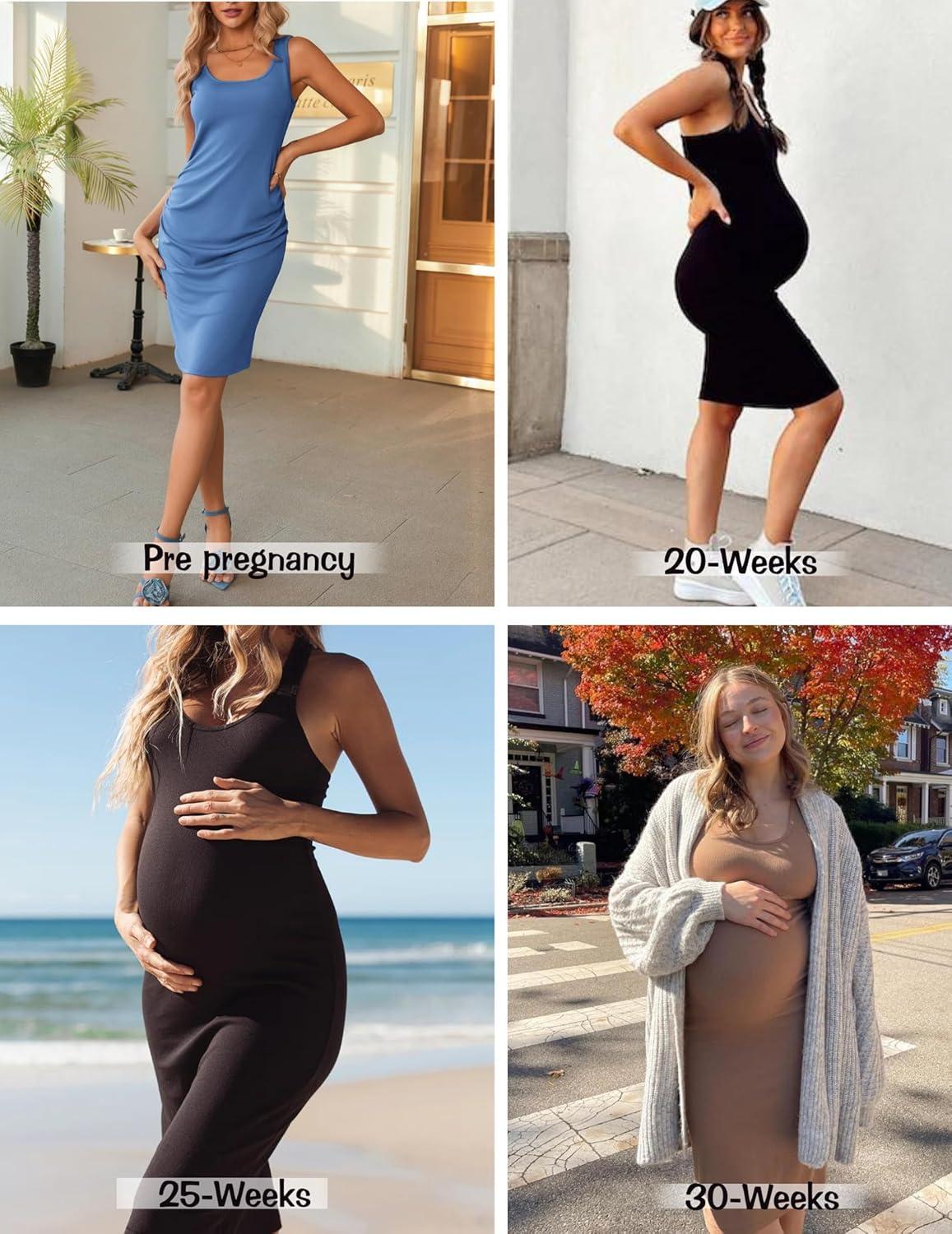 imageEkouaer Womens Summer Maternity Dress Side Ruching Sleeveless Bodycon Dress Cute Pregnancy Dress SXXLGreen