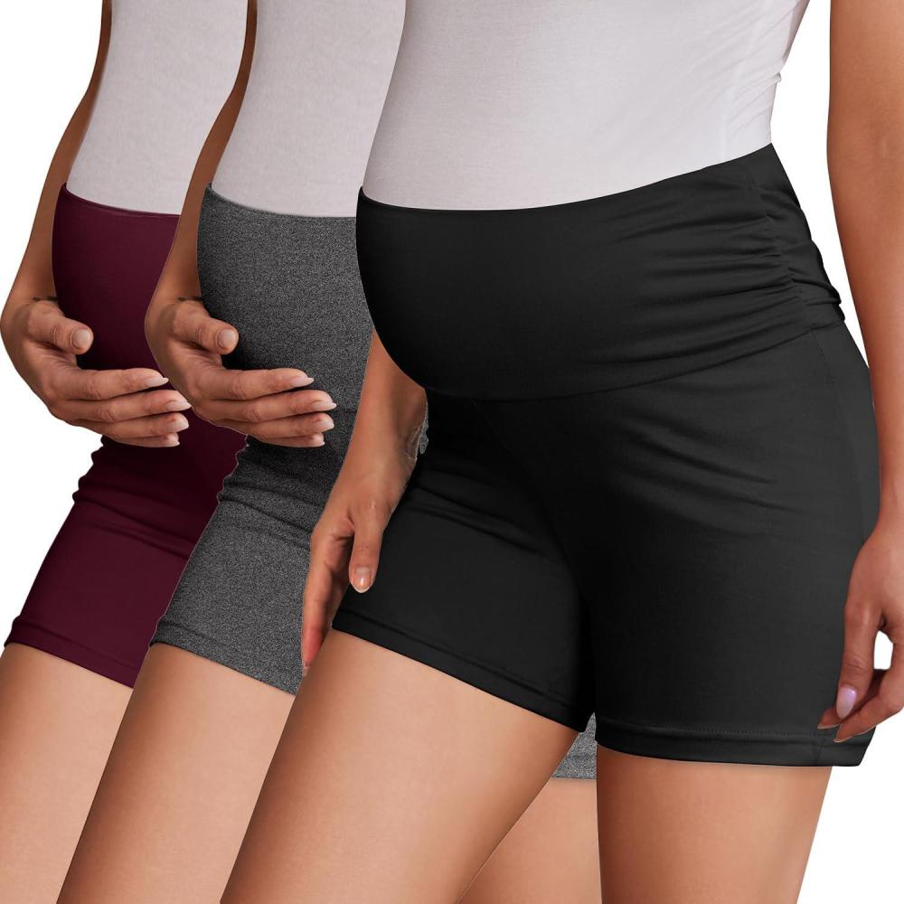 imageEkouaer 3 Pack Womens Maternity Shorts Stretchy Workout Pregnancy Shorts Comfy Lounge Pajama Sleepwear SXXLBlackDark Heather GreyMaroon