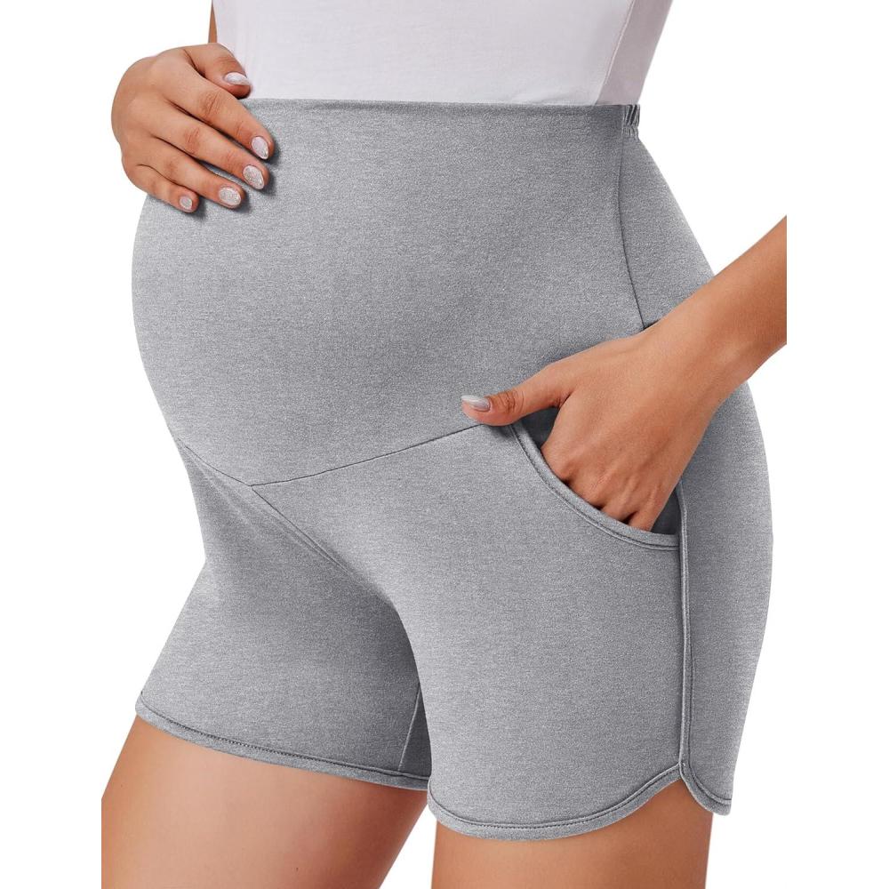 imageEkouaer Maternity Shorts Over The Belly Pregnancy Lounge Summer Workout Pajama Sleep Shorts with PocketsLighy Grey