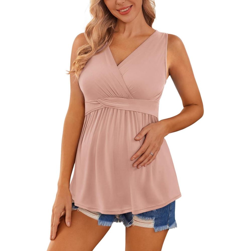 imageEkouaer Womens Maternity Nursing Top for Pregnancy and Postpartum Easy Breastfeeding Tank Tee ShirtsPink