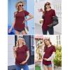 Ekouaer 3 Pack Women Soft Maternity Shirts Ribbed Knit Pregnancy Tops Curved Hem Postpartum Tees Short Sleeve Pregnant Tshirt(Black/Light Blue/Dark Red)