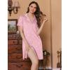 Ekouaer Button Down Nursing Nightgown V Neck Breastfeeding Dress Short Sleeve Classic Maternity Pajamas(Pink Teddy Bear)