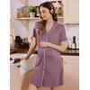 Ekouaer Button Down Nursing Nightgown V Neck Breastfeeding Dress Short Sleeve Classic Maternity Pajamas(Purple)