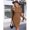 Ekouaer Maternity Dress Mock Turtleneck Pregnancy Dress Rib Knit Stretchy Bodycon Baby Shower Dress(Brown)