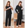 Ekouaer Maternity Nursing Robe Set 3 Pieces Sleeveless Top, Pregnancy Pants & Robe Double Layer Pajamas S-XXL(Black)