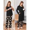 Ekouaer Maternity Nursing Robe Set 3 Pieces Sleeveless Top, Pregnancy Pants & Robe Double Layer Pajamas S-XXL(Black Print)