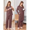 Ekouaer Maternity Nursing Robe Set 3 Pieces Sleeveless Top, Pregnancy Pants & Robe Double Layer Pajamas S-XXL(Brown)
