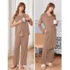 Ekouaer Maternity Nursing Robe Set 3 Pieces Sleeveless Top, Pregnancy Pants & Robe Double Layer Pajamas S-XXL(Khaki)