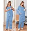 Ekouaer Maternity Nursing Robe Set 3 Pieces Sleeveless Top, Pregnancy Pants & Robe Double Layer Pajamas S-XXL(Light Blue)