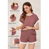 Ekouaer Maternity Pajamas 2 Piece Outfits Waffle Knit Short Sleeve Tops and Shorts Loungewear Set Pregnancy Clothes(Burgundy)