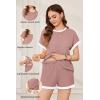 Ekouaer Maternity Pajamas 2 Piece Outfits Waffle Knit Short Sleeve Tops and Shorts Loungewear Set Pregnancy Clothes(Dirty Pink)