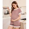Ekouaer Maternity Pajamas 2 Piece Outfits Waffle Knit Short Sleeve Tops and Shorts Loungewear Set Pregnancy Clothes(Dirty Pink)