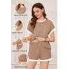 Ekouaer Maternity Pajamas 2 Piece Outfits Waffle Knit Short Sleeve Tops and Shorts Loungewear Set Pregnancy Clothes(Light Khaki)
