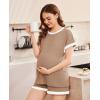 Ekouaer Maternity Pajamas 2 Piece Outfits Waffle Knit Short Sleeve Tops and Shorts Loungewear Set Pregnancy Clothes(Light Khaki)