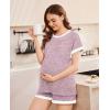 Ekouaer Maternity Pajamas 2 Piece Outfits Waffle Knit Short Sleeve Tops and Shorts Loungewear Set Pregnancy Clothes(Pink Print)