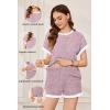 Ekouaer Maternity Pajamas 2 Piece Outfits Waffle Knit Short Sleeve Tops and Shorts Loungewear Set Pregnancy Clothes(Pink Print)