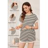 Ekouaer Maternity Pajamas 2 Piece Outfits Waffle Knit Short Sleeve Tops and Shorts Loungewear Set Pregnancy Clothes(Stripes Beige)