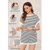 Ekouaer Maternity Pajamas 2 Piece Outfits Waffle Knit Short Sleeve Tops and Shorts Loungewear Set Pregnancy Clothes(Stripes White)