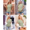 Ekouaer Maternity Shirts Womens 3 Packs Short Sleeve Ribbed Pregnancy Tops Side Ruched Crew Neck Tunic Mama Clothes S-XXL(3pcs Light Blue/ Grey/ Light Green)