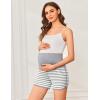 Ekouaer Maternity Shorts Over The Belly Pregnancy Lounge Summer Workout Pajama Sleep Shorts with Pockets(Heather Grey White Stripe)