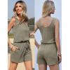 Ekouaer Rompers for Women Summer 2025 Casual Sleeveless Scoop Neck Tank Top Ribbed Short Jumpsuits Romper with Pockets(Army Green)
