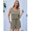Ekouaer Rompers for Women Summer 2025 Casual Sleeveless Scoop Neck Tank Top Ribbed Short Jumpsuits Romper with Pockets(Army Green)
