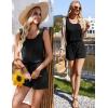 Ekouaer Rompers for Women Summer 2025 Casual Sleeveless Scoop Neck Tank Top Ribbed Short Jumpsuits Romper with Pockets(Black)