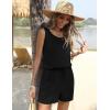 Ekouaer Rompers for Women Summer 2025 Casual Sleeveless Scoop Neck Tank Top Ribbed Short Jumpsuits Romper with Pockets(Black)
