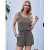 Ekouaer Rompers for Women Summer 2025 Casual Sleeveless Scoop Neck Tank Top Ribbed Short Jumpsuits Romper with Pockets(Dark Grey)