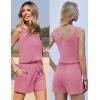 Ekouaer Rompers for Women Summer 2025 Casual Sleeveless Scoop Neck Tank Top Ribbed Short Jumpsuits Romper with Pockets(Hot Pink)