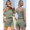 Ekouaer Rompers for Women Summer 2025 Casual Sleeveless Scoop Neck Tank Top Ribbed Short Jumpsuits Romper with Pockets(Ice Green)