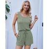 Ekouaer Rompers for Women Summer 2025 Casual Sleeveless Scoop Neck Tank Top Ribbed Short Jumpsuits Romper with Pockets(Ice Green)